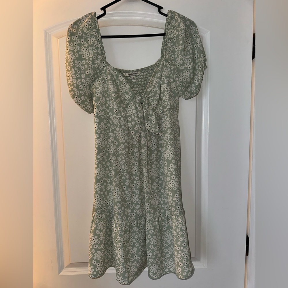 Green flower dress with front tie